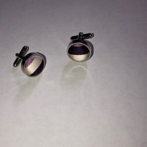 Silk material Cuff Links purple silver off white